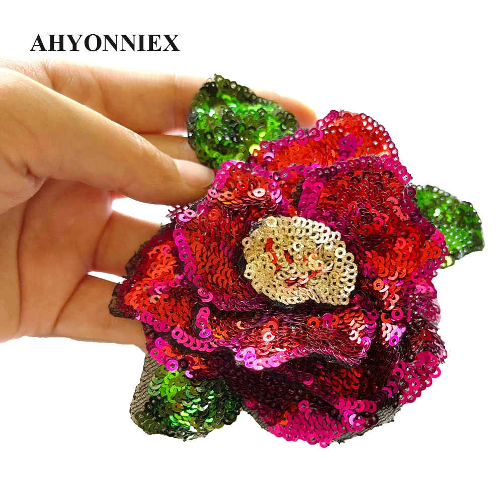 1 Piece Shining Diamond Sequins Red Rose Flower Patch DIY