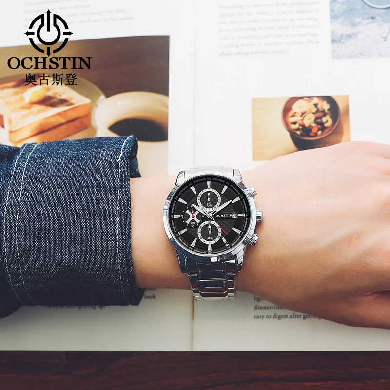 Fashion Mens Watches Luxury Silver Stainless Steel Quartz Wrist Watch Man Business Watch for Men Calendar Clock Reloj Hombre
