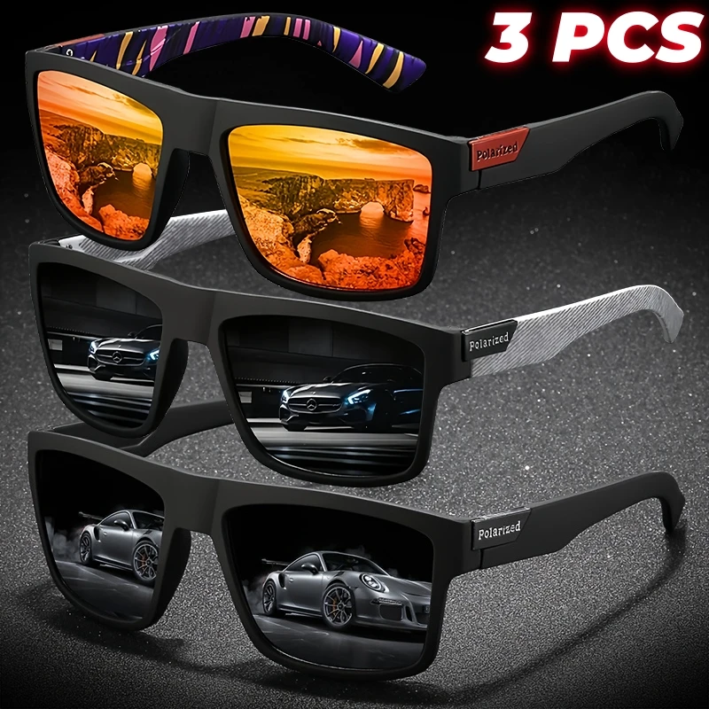 3PCS Retro Quadratische Polarisierte Sport Sonnenbrille Leichte UV400 für Angeln Fahren Unisex Vintage Outdoor Brillen – Detail 9