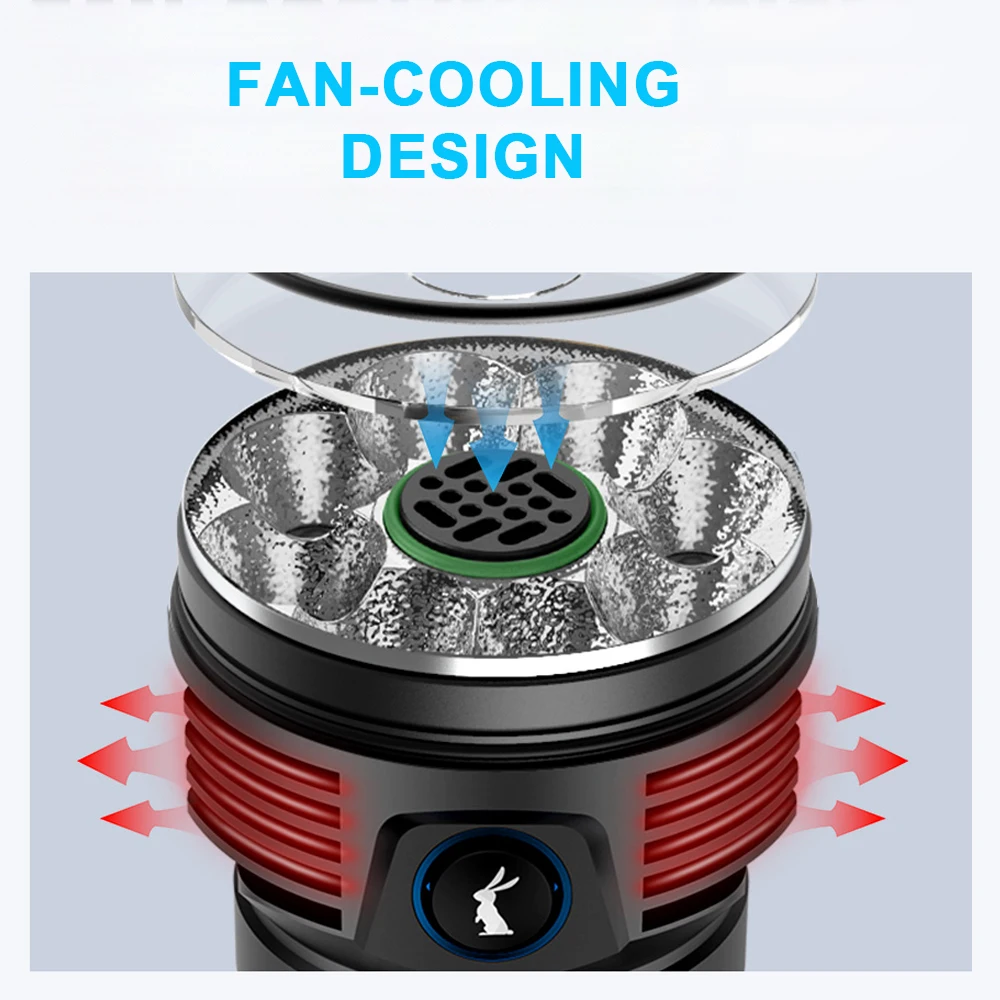 강력한 야외 캠핑 랜턴 50000 루멘 LED 손전등(팬 포함) USB 타입 C 충전식 램프 650M 장거리 토치 마하 V3