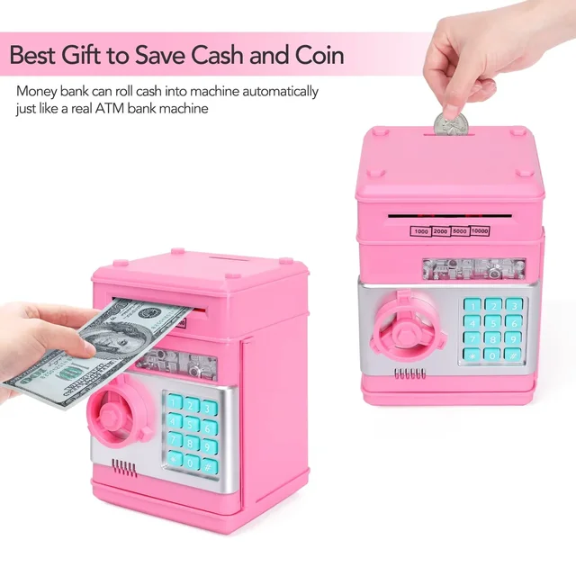 Child Gift Electronic Password Money Box Coins Cash Saving Money Box Counter Code Key Lock Piggy Bank Automatic Mini Safe 3