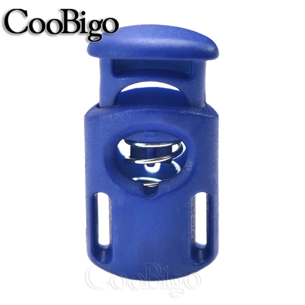 Opopark 50 chiusure a molla a foro singolo in plastica a molla con bottoni piccoli rotondi elastici con corda elastica da 10 m, per borse con coulisse, lacci delle scarpe, paracord, campeggio