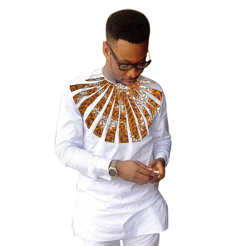 Nigerian Fashion White Men's Shirts O-Neck Modern Design Sector Patchwork Tops Customized African Wedding Party Wear стул modern 623c patchwork ткань