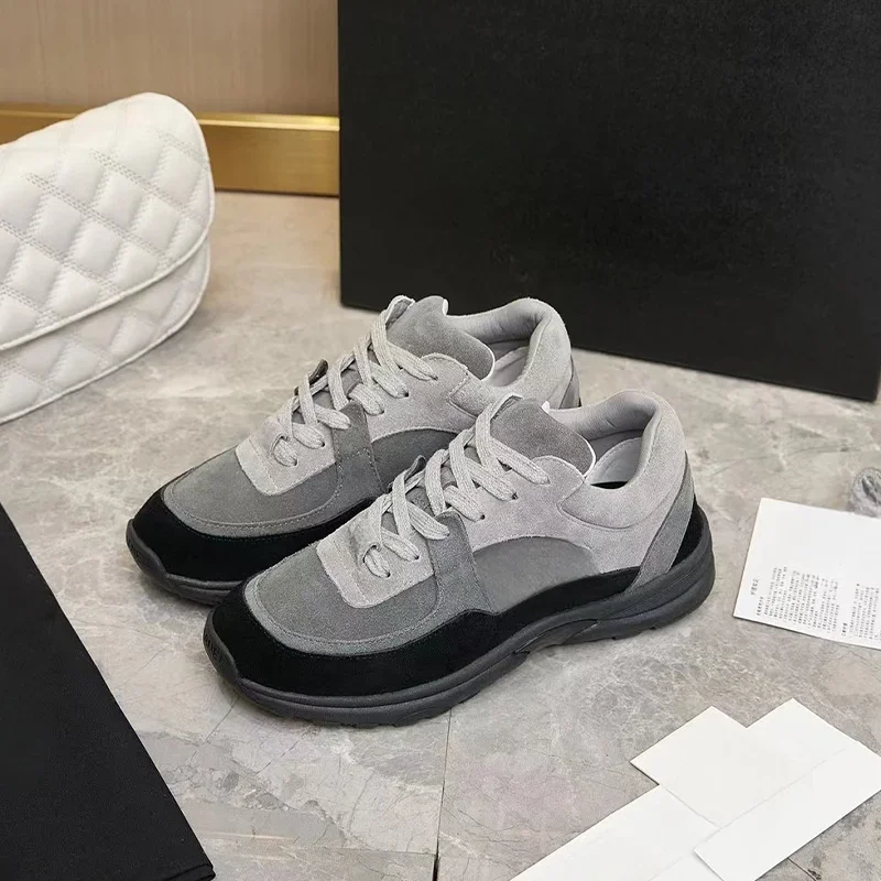 High Quality Casual Sneakers Women Lace-up Round Toe Running Sports Shoes Woman Comfort Patchwork Flat Shoes Unisex Sneakers