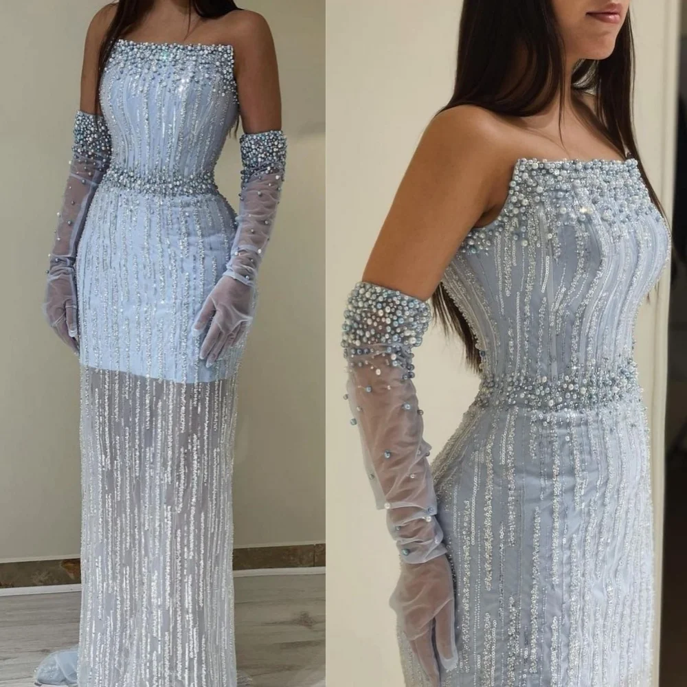 

Prom Dress Yipeisha Exquisite Strapless Sheath Sweep Evening es Beading Sequin Organza Customized Saudi Arabia