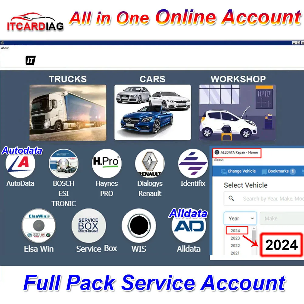 2024 Account Online Per Autodata Alldata Workshop Account Online Pacchetto Completo Haynes Pro Wis Service Box Software Di Riparazione Dell'Officina