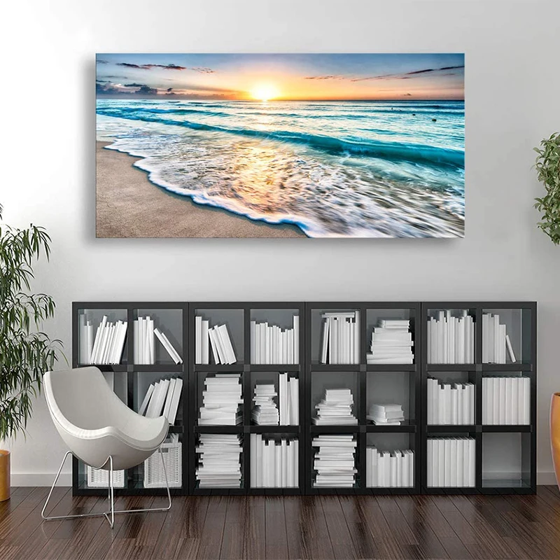 

Canvas Print Art Sea Landscape Painting with Frame Beach Sunset Black White City Night Scene Lion Poster Wall Decor Art Picture