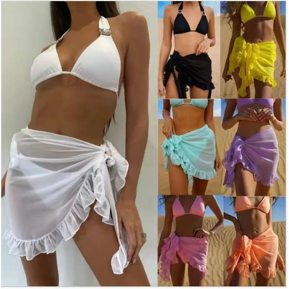 

Sexy Women Beach Chiffon Sarong Swimwear Pareo Scarf Sarong Cover Up Wrap Bikinis Cover-Ups Ruffle Skirts Beachwear Wrap