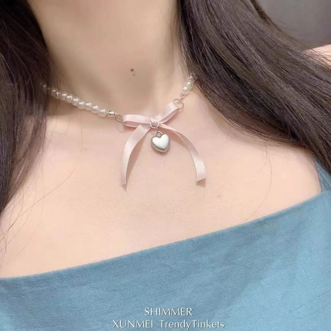 Y2K Jewelry Heart Pearl Pendant Necklace Kawaii Accessories