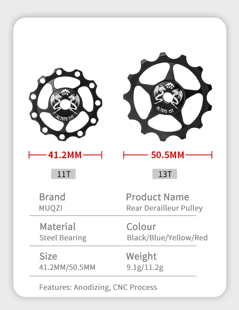 Description Picture 3 of itemMUQZI Bike Rear Derailleur Jockey Wheel 11T 13T Pulley Guide Roller MTB Road Bicycle Aluminum Alloy Idler