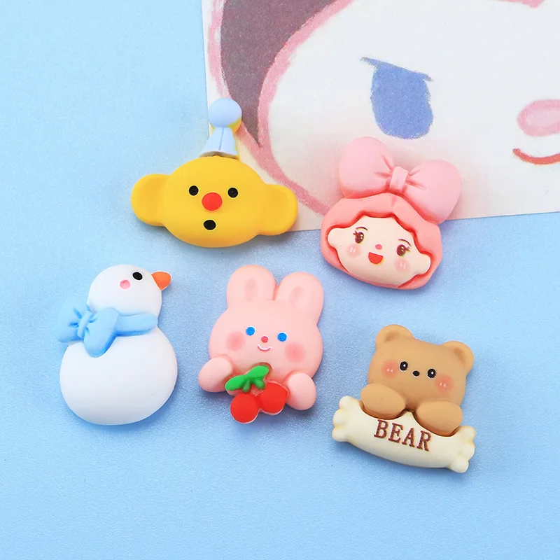 

Resin Baby Girl Cabochons Flatback 20pcs Kawaii Bunny Bear Snowman Embellishments for Girls Hairpin Decoration Resin Cabochons