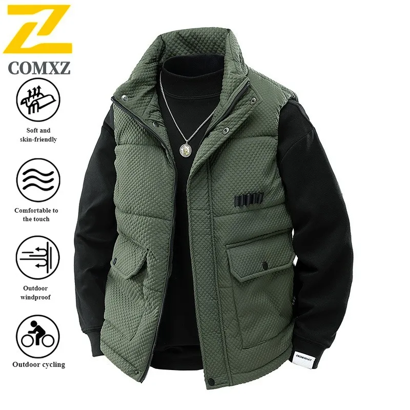 Winter Men's Sports Vest Stand Collar Thickened Windproof Waterproof Sleeveless Coat for Hiking Camping Fishing Outdoor New 2025