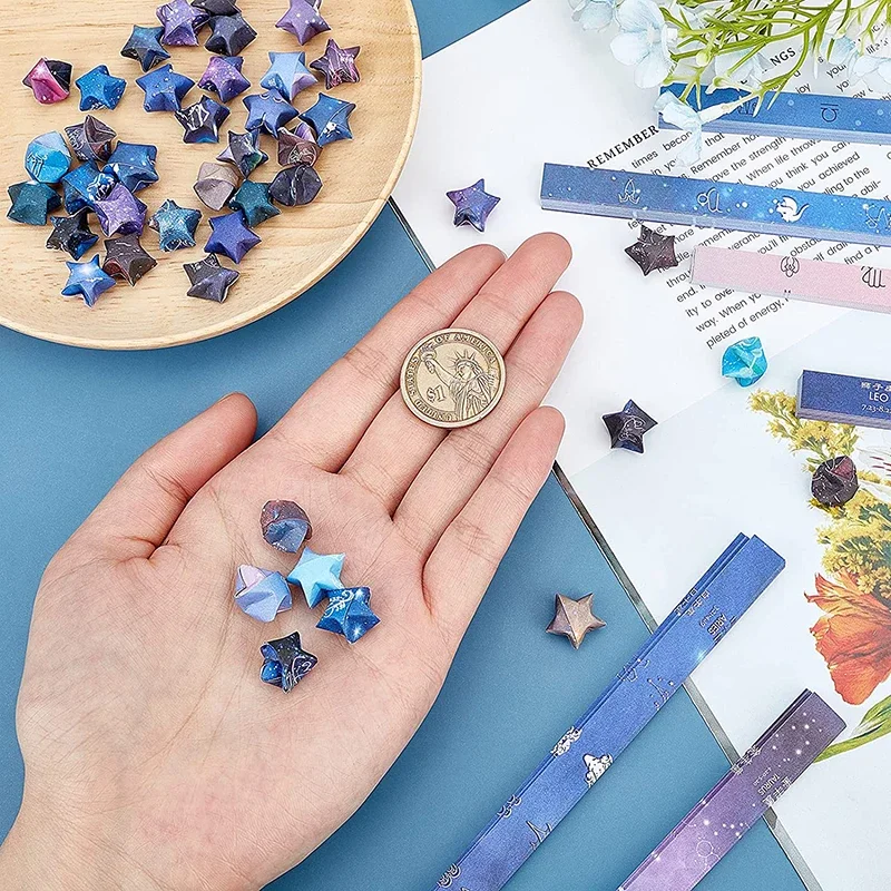 Glitter Origami Stars Papers - Lake Blue, 40 Sheets, Double Sided, 24cm Long For DIY Crafts, Gifts & Decor