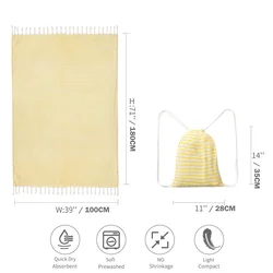 Premium Turkish Striped Oversized Beach Towels with Travel Bag - Quick Dry and Lightweight (Yellow)