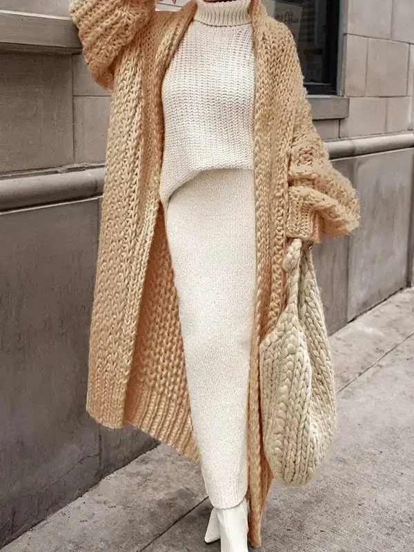 ジャケット・アウター acka loop knit cardigan Women Knit Varsity Jacket Oversized Zipper Long Sleeve
