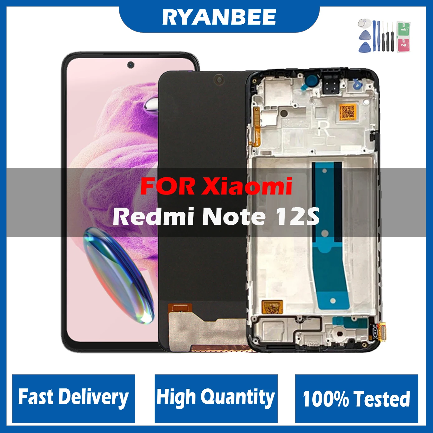 

6,43 ''Super AMOLED для Xiaomi Redmi Note 12S ЖК-дисплей с рамкой 2303CRA44A дисплей сенсорный экран дигитайзер для Redmi Note 12S ЖК