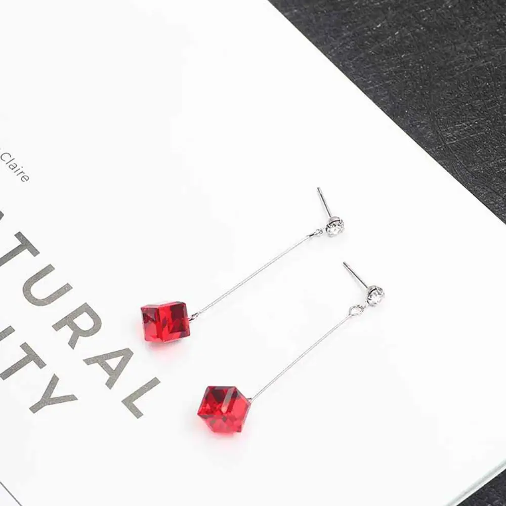 Multicolor Long Drop Cube Crystal Jewelry Dangle Earrings With Stones