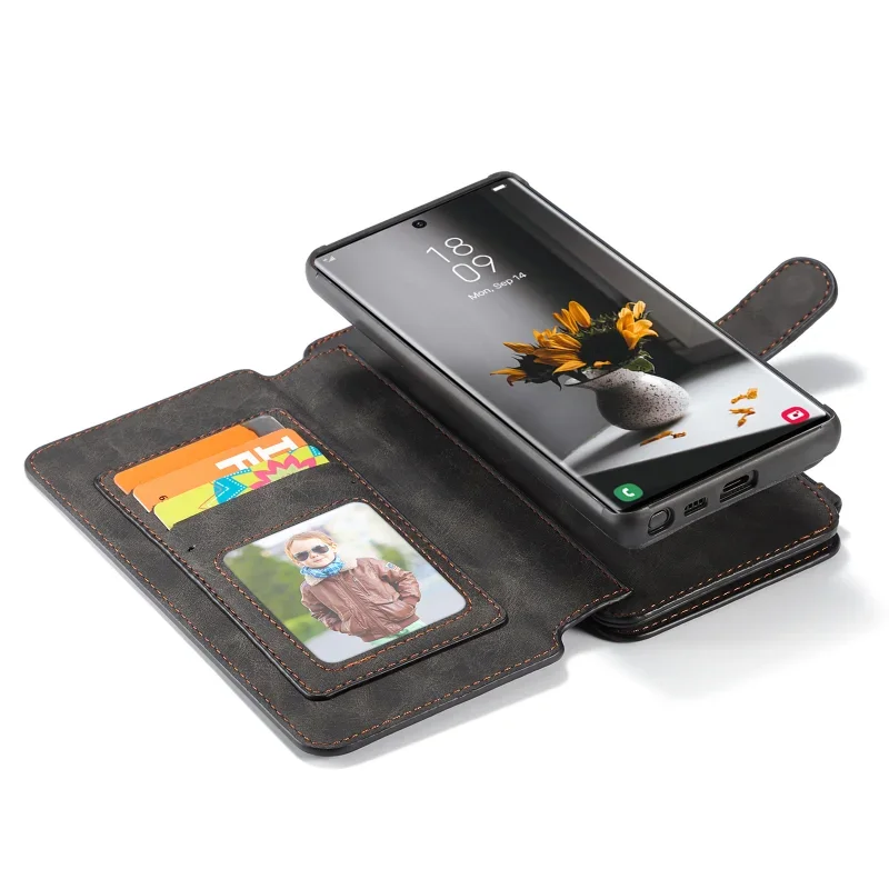 Durable Leather Magnetic Zipper Flip Wallet Case For Samsung S22 S21 Note 20 Ultra Note10 Plus Detachable Cover with Card Holder
