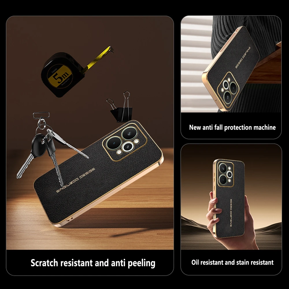 Lychee Leather Electroplated Frame Shockproof Phone Case