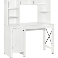 Farmhouse Computer Desk with Hutch and Cabinet, Home Office Desk with Storage, for Study, White 1