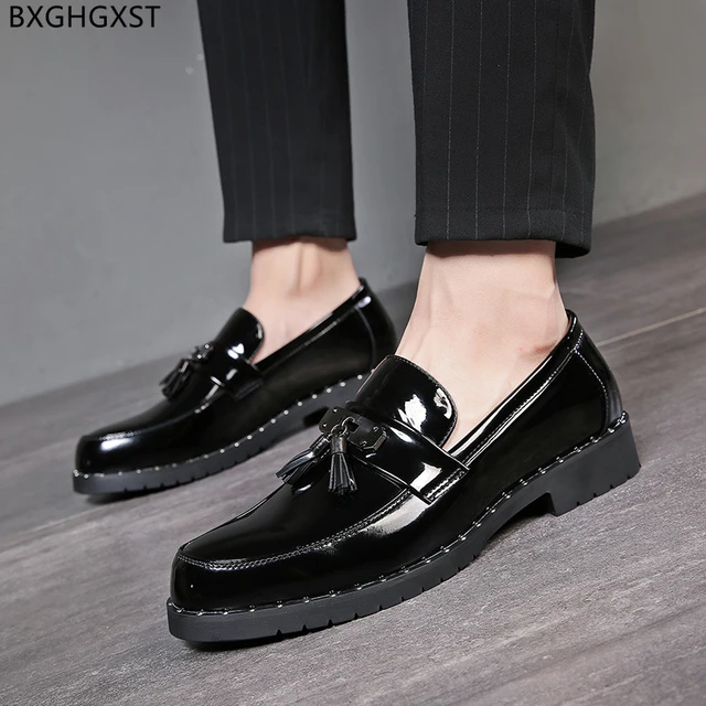 Luxury Patent Leather Men Pointed Toe Dress Shoes Slip On Metal Decorated  Business Gentleman Party Men Shoes Black Blue - AliExpress