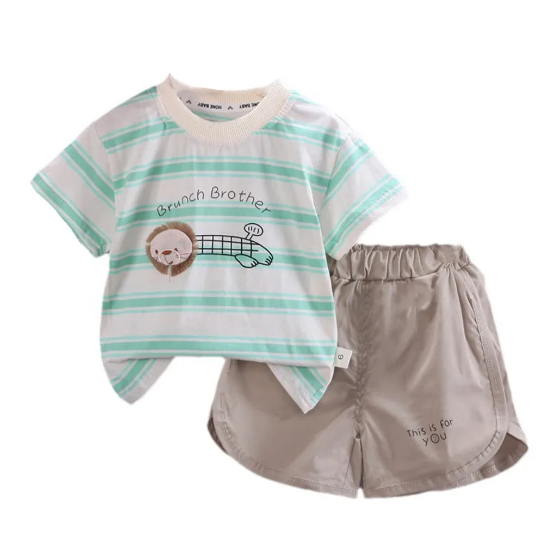 

2 шт./комплект, футболка и шорты в полоску для мальчиков и девочек