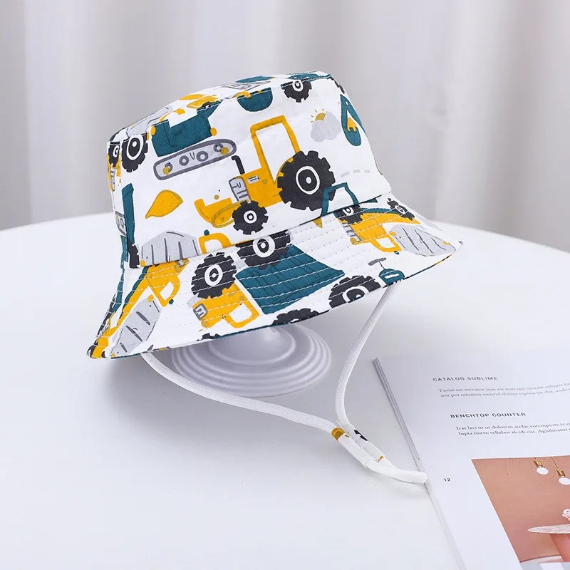 Lightweight Breathable Kids Bucket Hats for Baby Sun Protection with Windproof Rope Unisex Children Outdoor Summer Caps