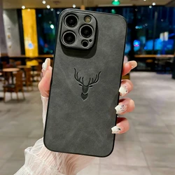 Luxurious Embossed Deer PU Leather Anti-Fingerprint Case with All-Round Camera Protection for iPhone 12 Pro Max (Gray)