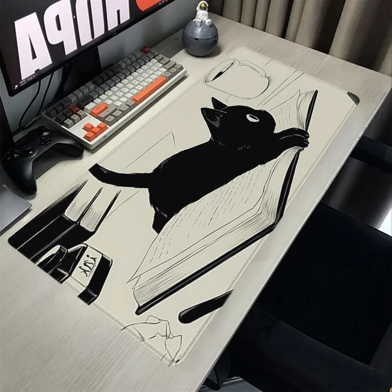 Mousepad Cat Inkwash Painting Gaming Accessory Pc Gamer Cabinet Carpet Office Rubber Computer Desk Mat Locking Edge Keyboard Mat
