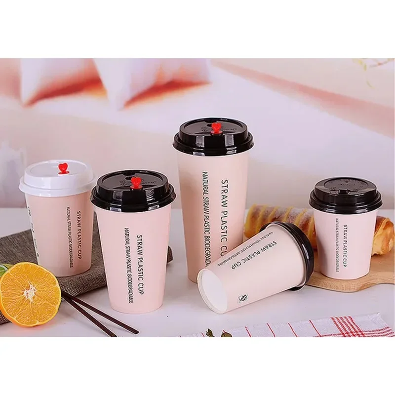 50pcs Pink Disposable Tea Cup Party Birthday Wedding Favor Creative Cold and Drink Paper Cups Coffee Tea Packaging Cups with Lid