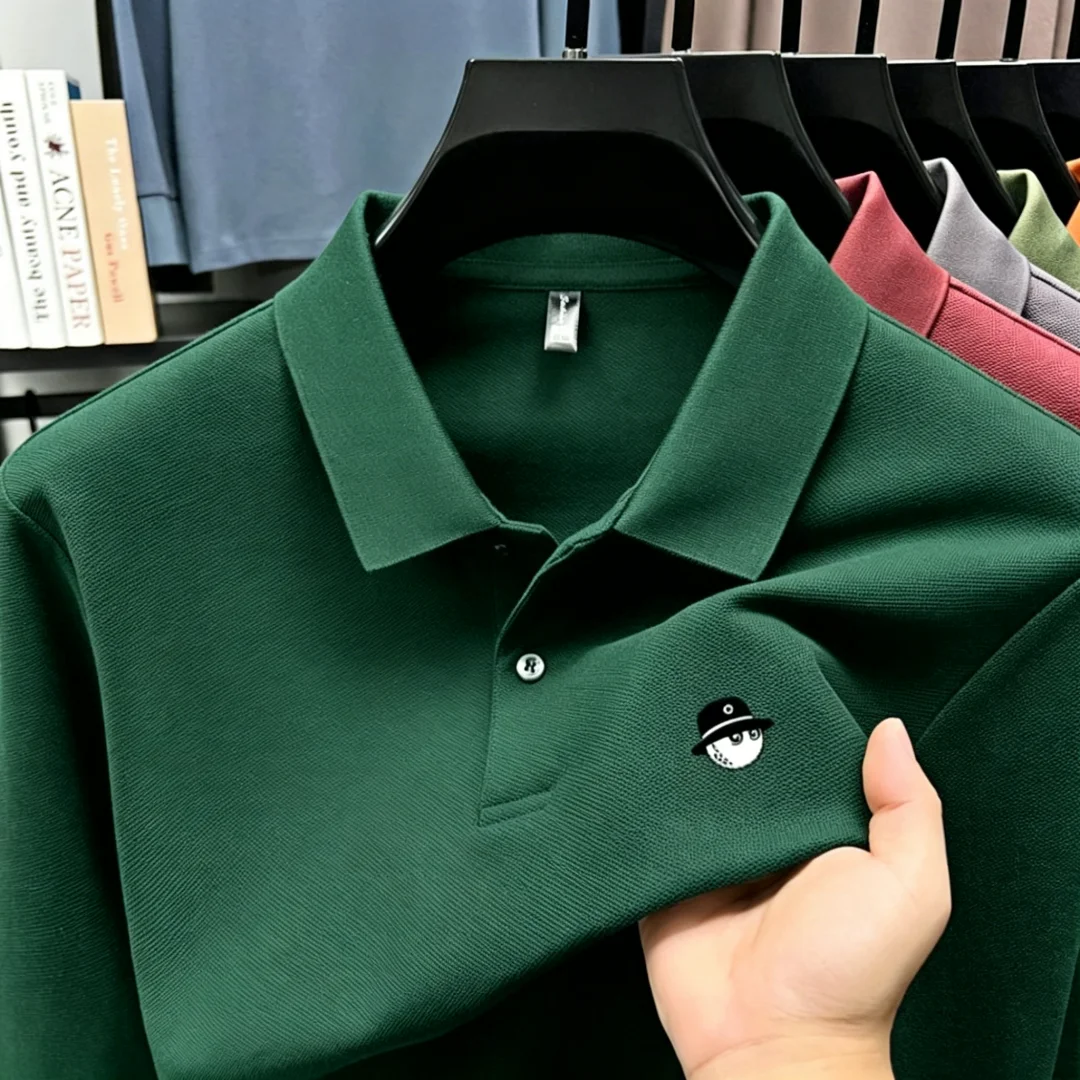 Polo ricamata da uomo di alta qualità, tessuto morbido e traspirante, manica corta, tinta unita, adatta a tutte le stagioni, abbigliamento quotidiano da uomo