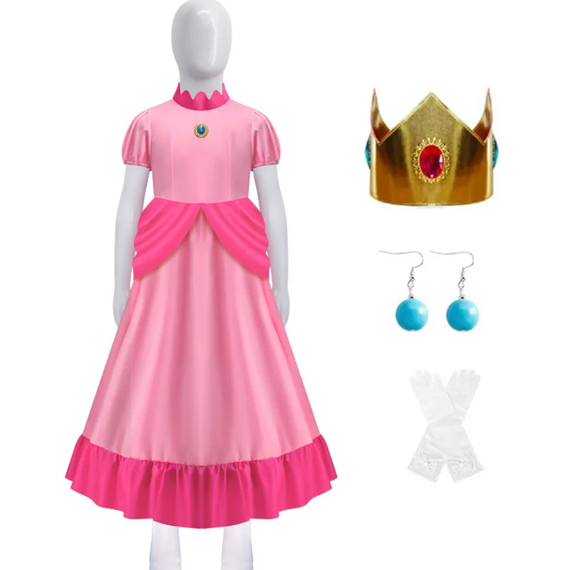 

Cossky Peach Princess Cosplay Costume Children Dress Girls Rosalina Blue Dress Crown Suits Halloween Carnival Cosplay Costume
