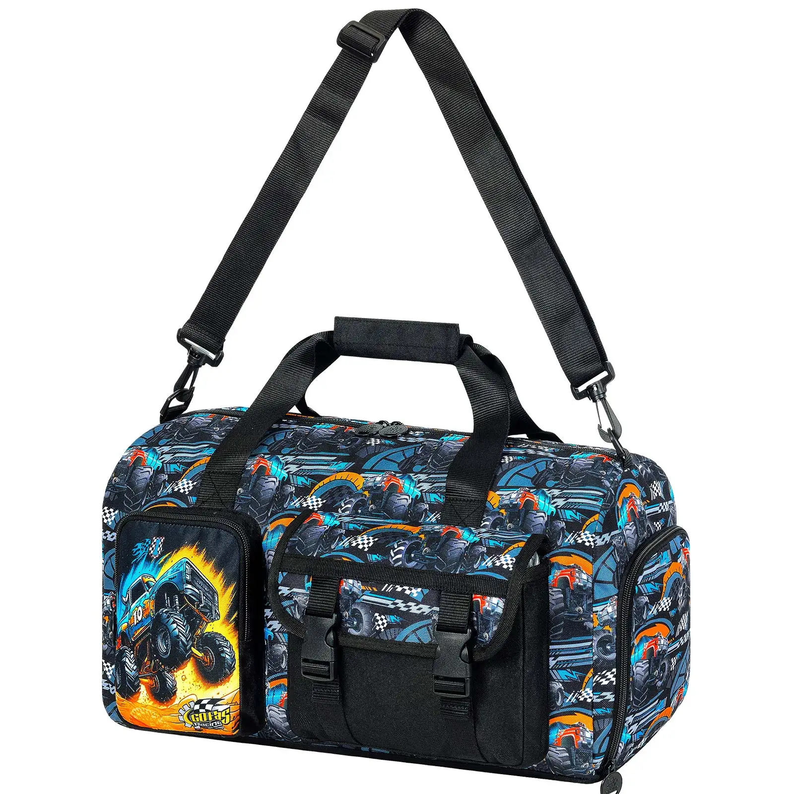 FTJCF Kids Duffle Bag for Boys, Truck Travel Bag Personalized Tote with Shoes Compartment, Carry On Weekender Sleepover Bag for 1