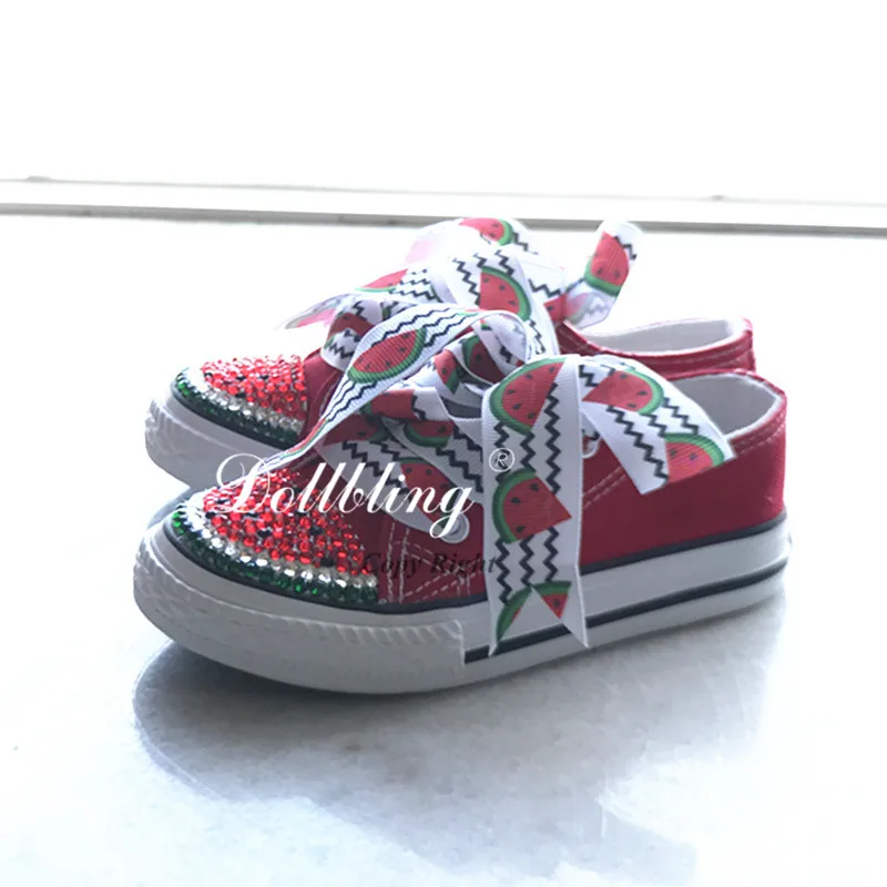 Custom Handmade Watermelon Low-Top Canvas Light Up Casual Flats
