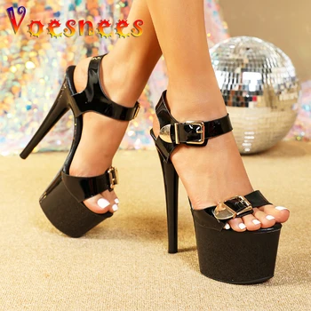 17CM Stage Show Model Shoes Summer Fashion Platform High Heels Ankle Buckle Strap Women Party Sandals Nightclub Stripper Shoe - Image 1