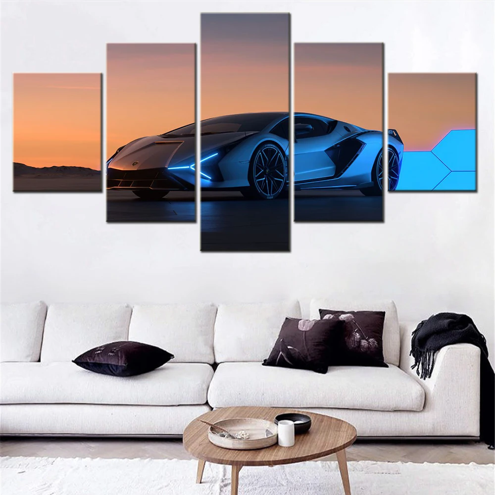 

5 Pieces Canvas Wall Paintings Cars Wallpaper Modern Home Decor Frame Pictures For Living Room Image Gifts Interior Artwork