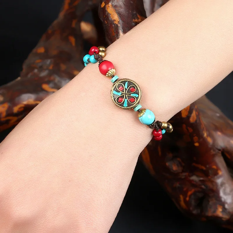 

Trendy Sweet Semi-precious Stones Beaded Charm Bracelet Womens Hand-knit Multilayer Inspired Bangle Boho Retro Femme Hand Chains