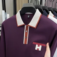 Polo à manches longues pour hommes, 100% pur coton, léger, de luxe, à la mode, nouveau article d'automne, T-shirt de Base à col de papa d'âge moyen 5