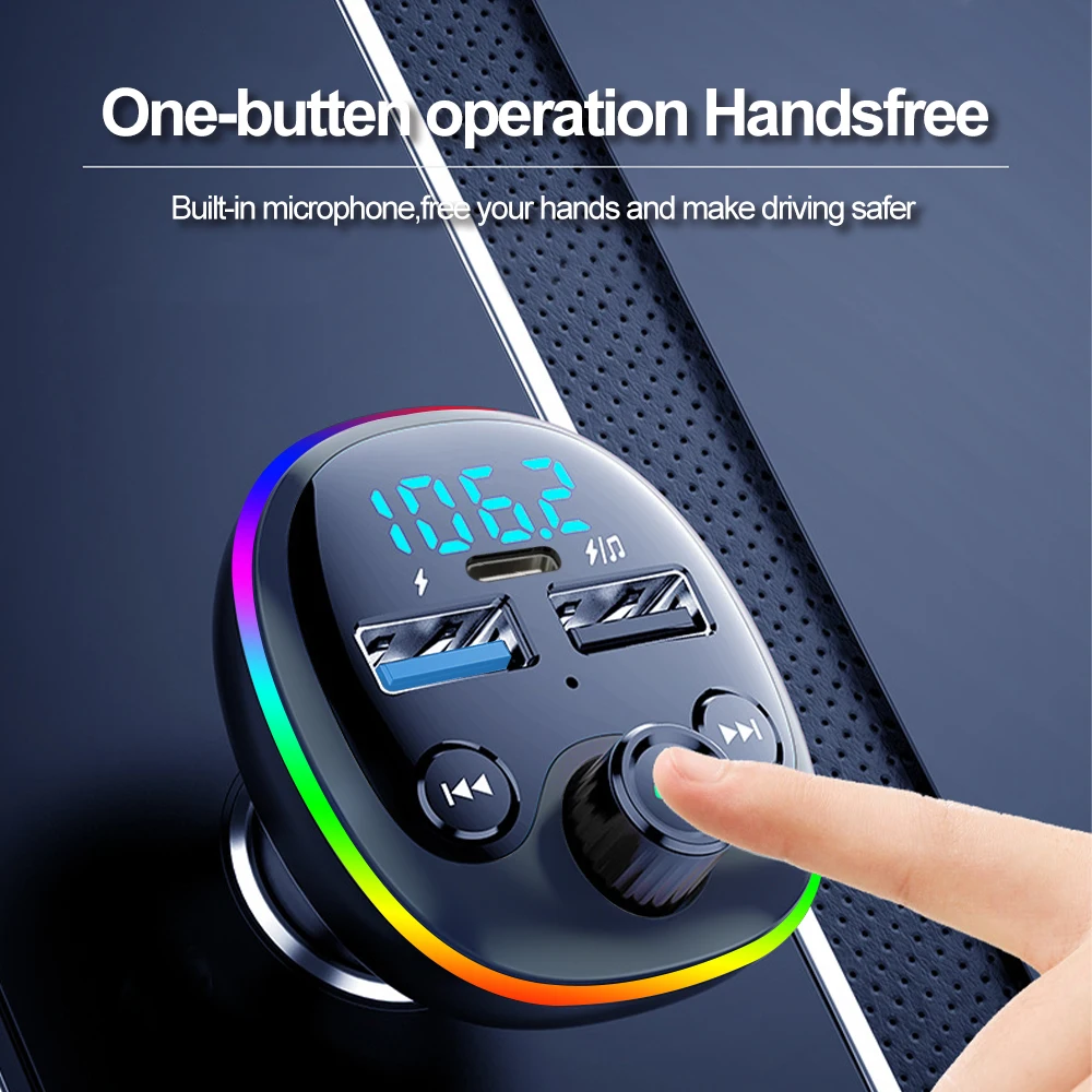 차량용 핸즈프리 FM 송신기 블루투스 자동차 키트, MP3 변조기 플레이어, TF 카드, USB AUX 리시버, 3.1A 듀얼 USB TYPE-C 고속 충전기