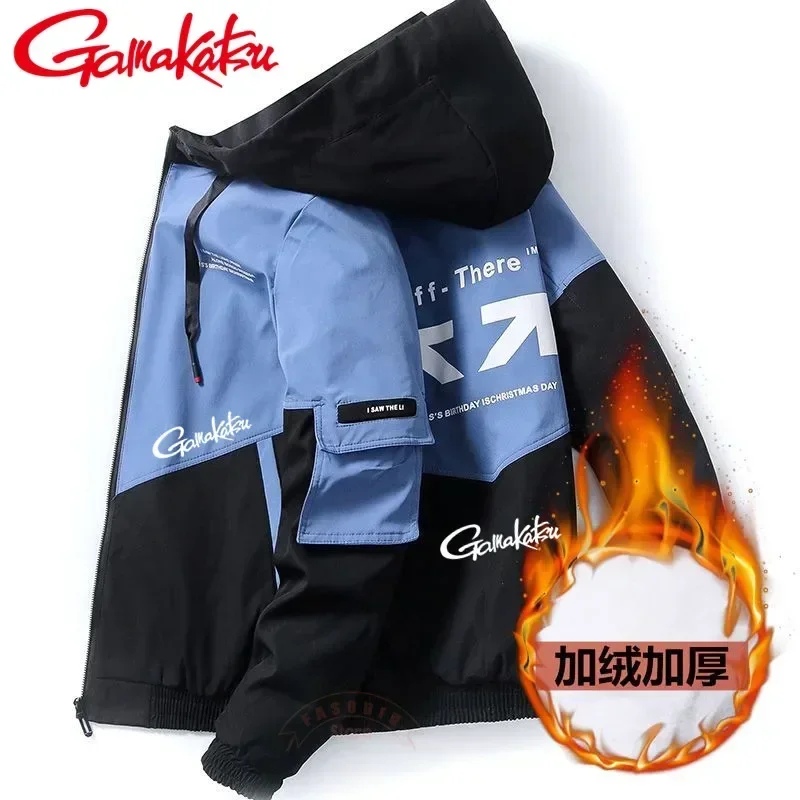 Velvet Fishing Jacket for Men, Windbreaker with Zipper, Outdoor Sport, Casual Fishing Clothing, Autumn and Winter