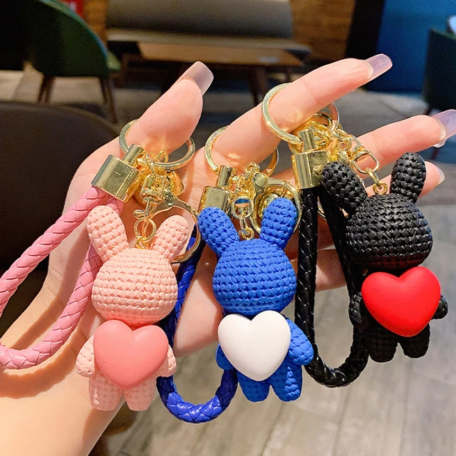 Love Heart Rabbit Bunny Keychain Cute Cartoon Animal Keyring Valentine's  Day Couple Pendant Ornaments - Temu