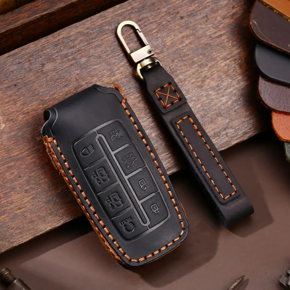 For Rohens for Hyundai Genesis 8 Button G80 GV70 GV80 Leather Car Key Case Cover Car Remote Key Holder Fob Shell Accessories
