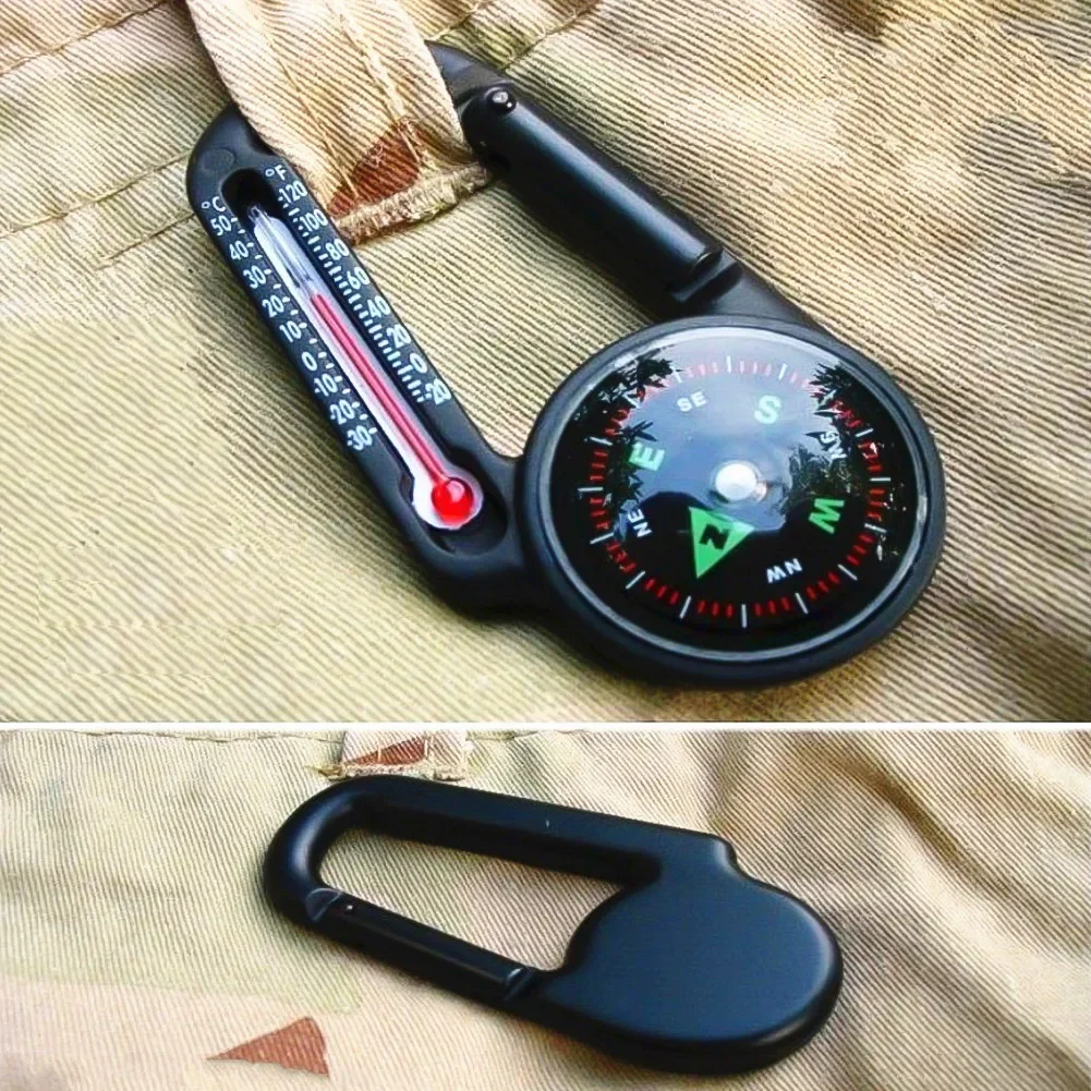 Mini Compass Mini Carabiner Outdoor Mountaineering Buckle Compass Pointer Keychain Thermometer Compass Key Hook Camping Tools Carabiners,mini compass,mini carabiner