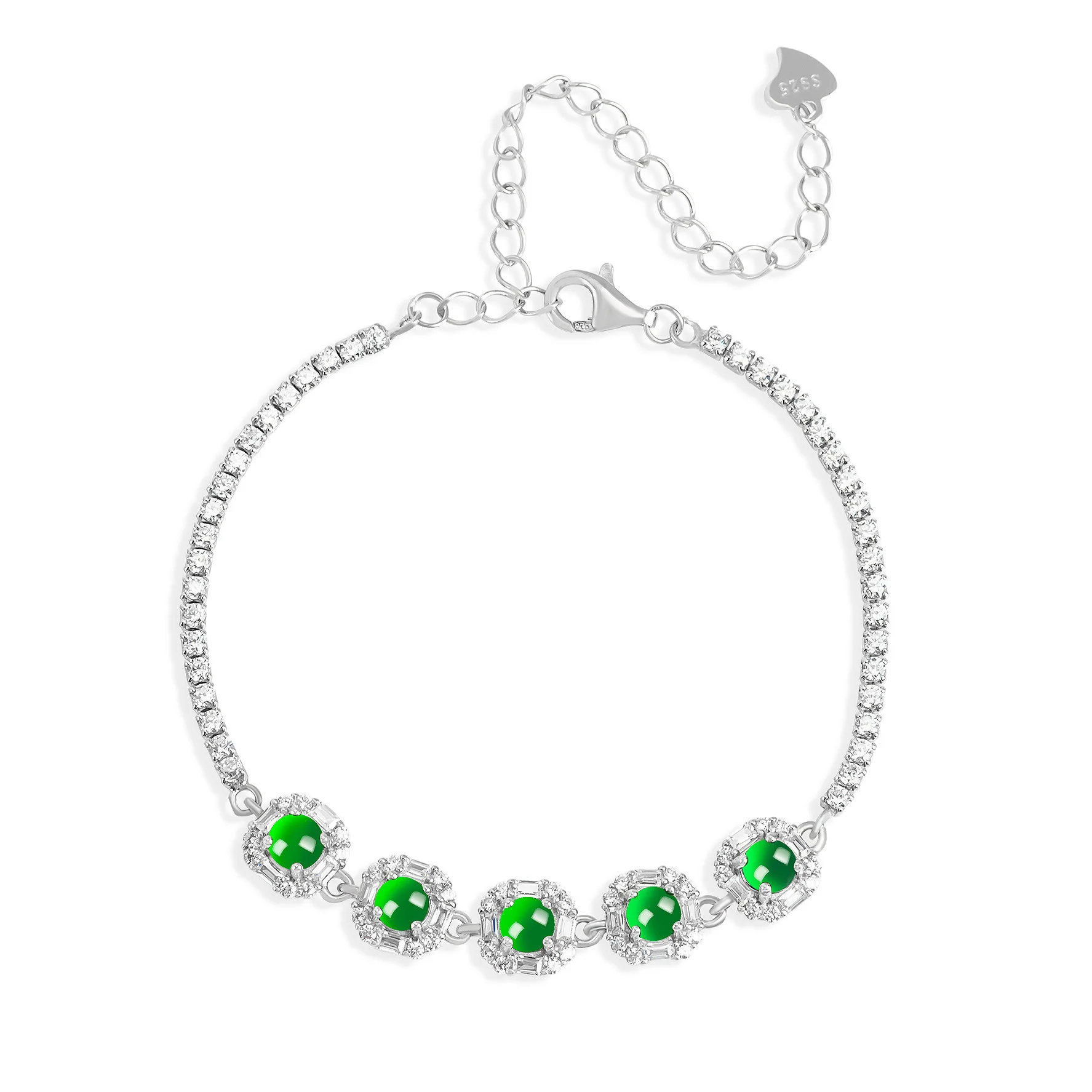 

Natural A-grade Jadeite Sun Green Bracelet S925 Silver Inlaid Ice Jadeite Fashion High End Women's Handicrafts Wholesale Jewelry