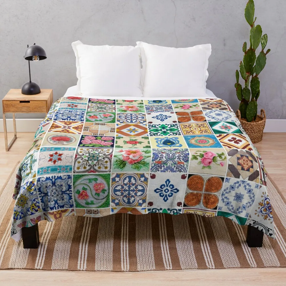 

Colorful Azulejo Decorative Lisbon Tile Mural Pattern Throw Blanket Kid'S Luxury Brand Polar Blankets