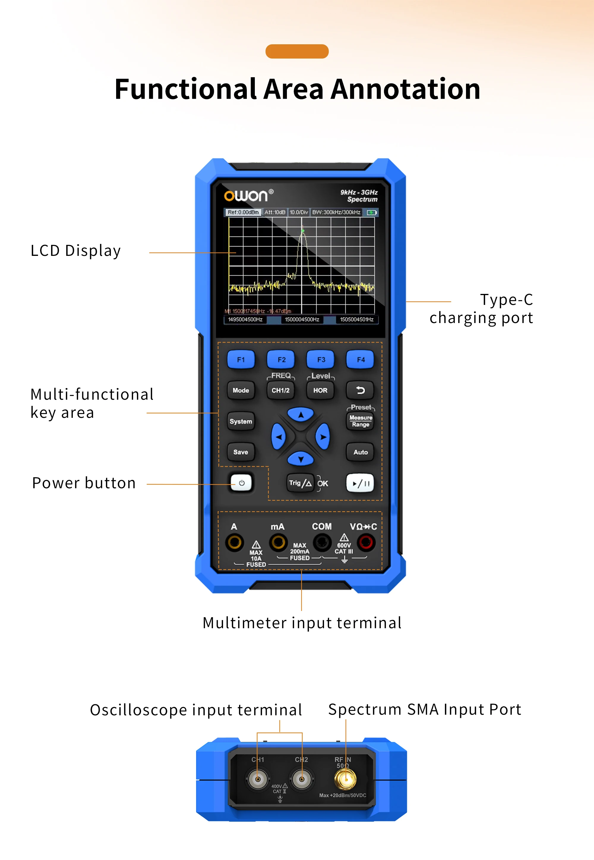 HSA2320 HSA2105 Handheld Spectrum Analyzer, 1.5G/3G Oscilloscope, 50 - 200M Band