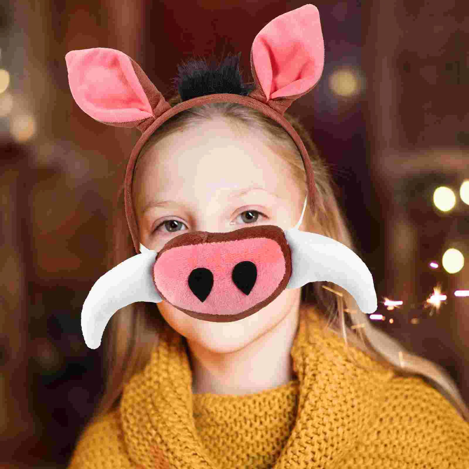 Headbands Lamb Warthog Bandana Animal Pig Ear Fake Nose Ears Costume Accessory Animals 3