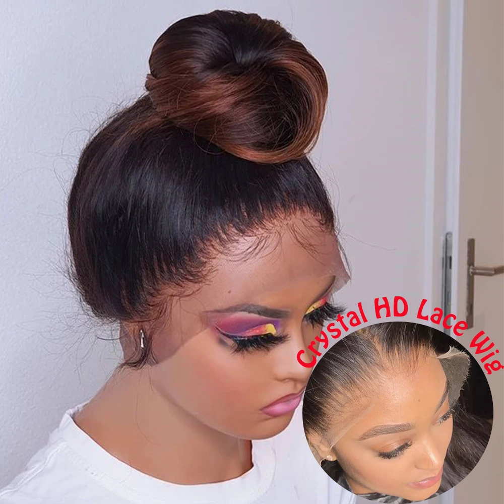 Ombre Brown Colored HD 360 Lace Frontal Wig Human Hair Glueless Crystal Full 13x4 HD Lace Front Wigs Melt Skins Brazilian Wig
