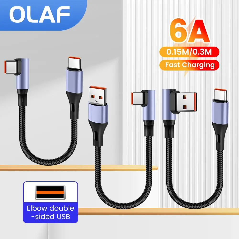 15CM 30CM Dual Elbow Type C to Type C Cable 90 Degree Short Power Bank Fast Charging USB C Data Cord For iPhone 15 16 Samsung BEST SELLERS