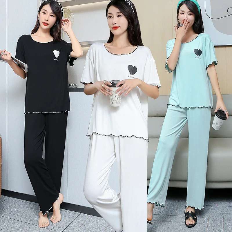 

3PCS Summer New Women's Round Neck Short Sleeve modal Loose Elastic Simple Pants Set Indoor Home Wear
